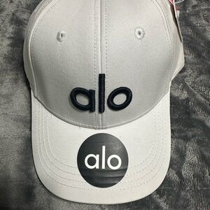ALO Yoga White Cap with Black Logo